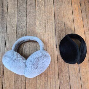 Set of 2 pairs earmuffs - furry gray and black behind-the-head